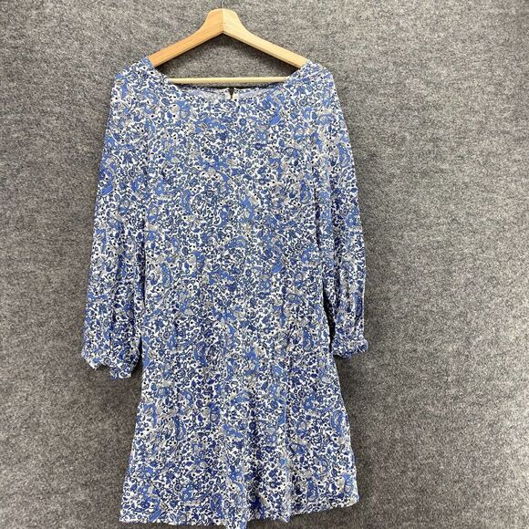 Old Navy Dress Women XS Maternity Blue Floral Shift Short Zipper Long Sleeve - Picture 3 of 9